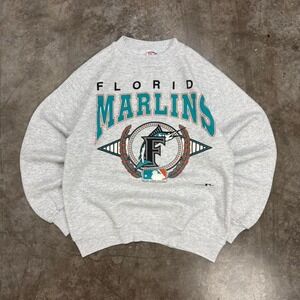 Vintage 90s Florida Marlins Gray Crewneck Sweatshirt Size M